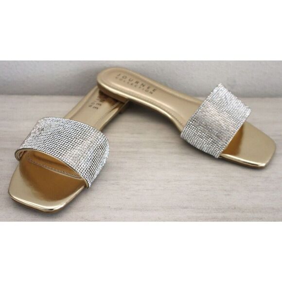 Journee Collection 007226 Women's Sz 7 Gold Embellished Grayce Slide Sandals - Picture 1 of 13